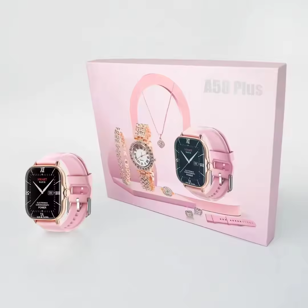 Female smartwatch A58 Plus Suits Delicate Luxury Gold Bracelet with Diamond Sport Smart watch 6 in 1 Set Gift Box